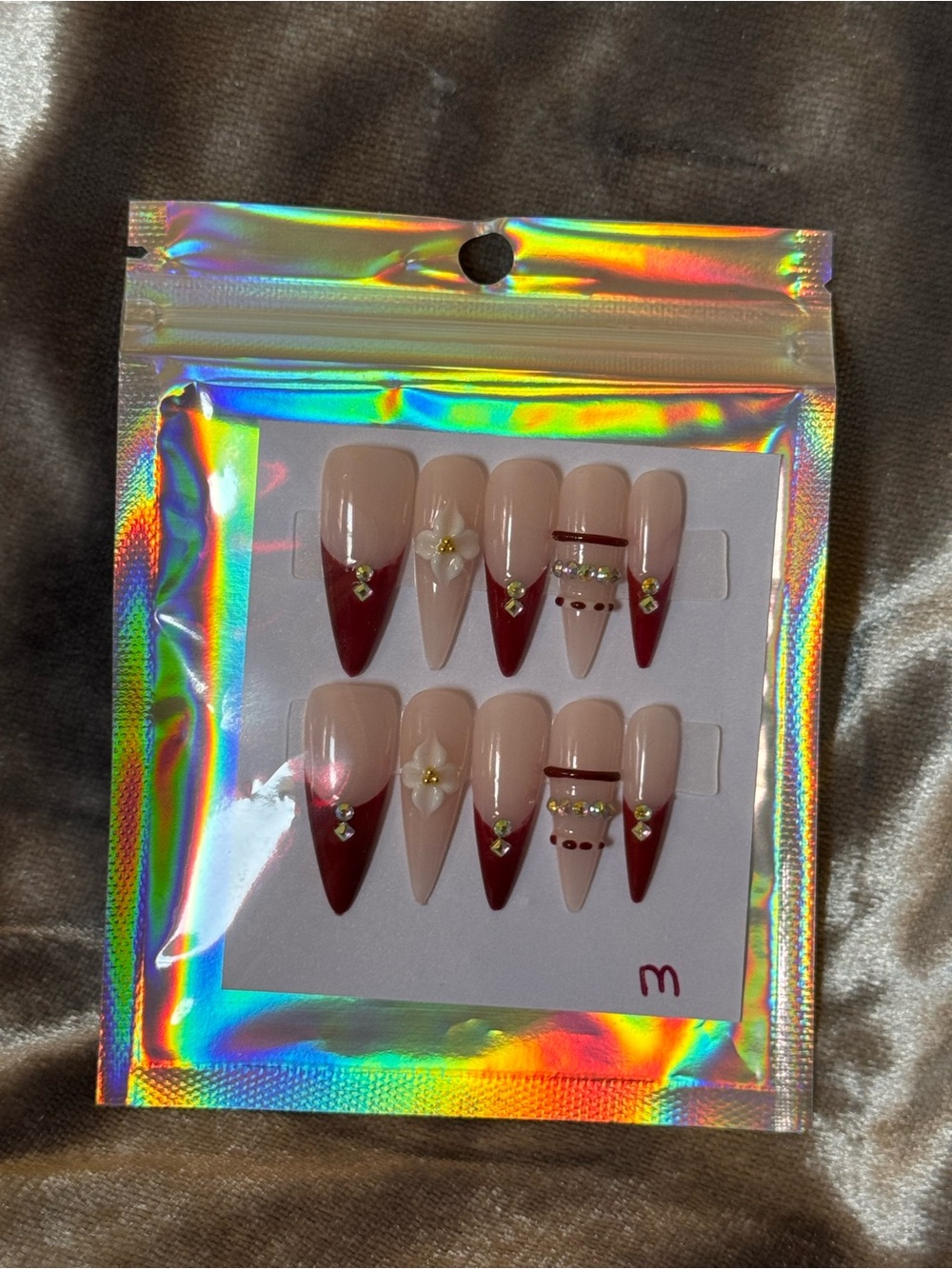 💅#533- Burgundy & Nude Stiletto Medium 3.0
